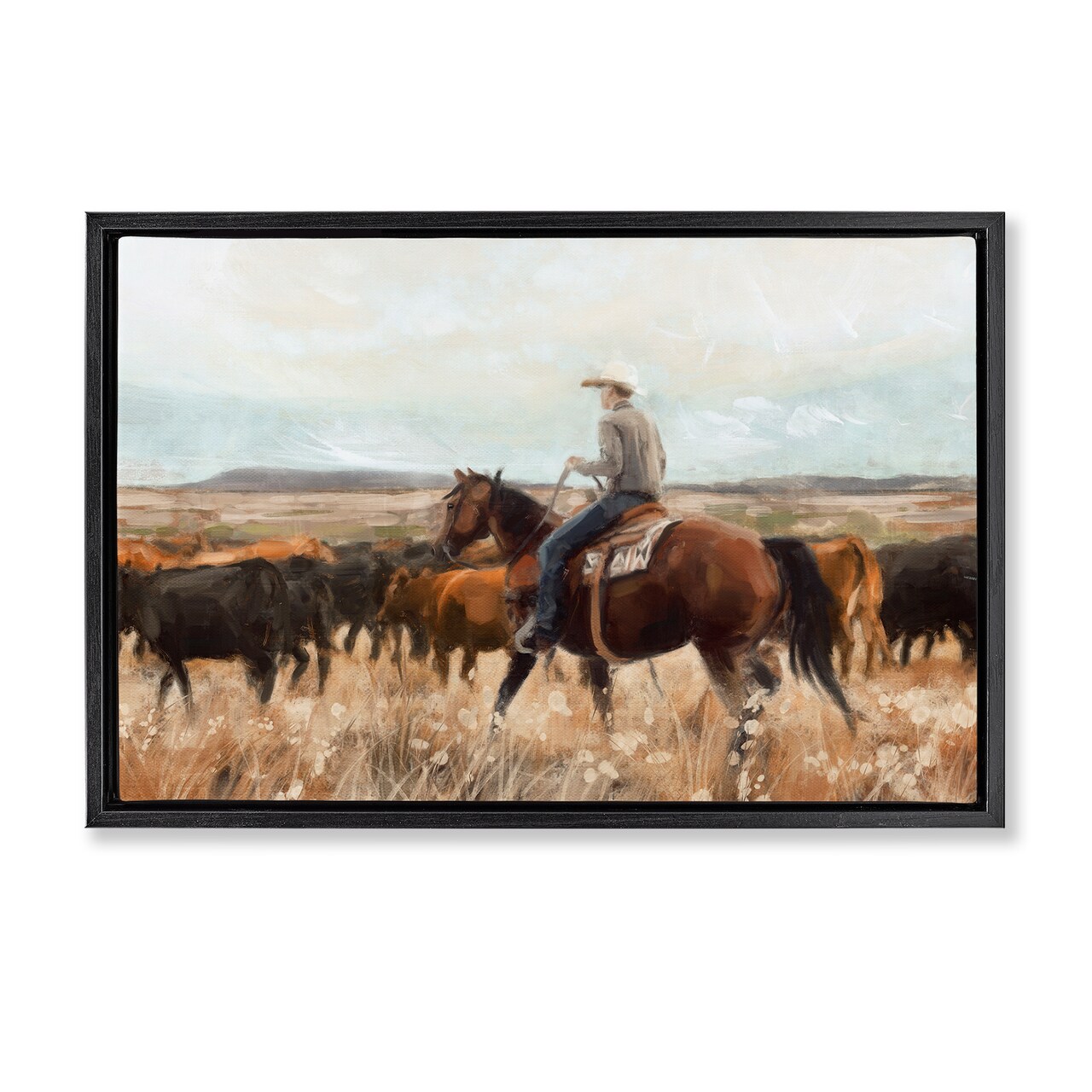 Stupell Industries Cowboy On The Range Framed Floater Canvas Wall Art Design by Nina Blue